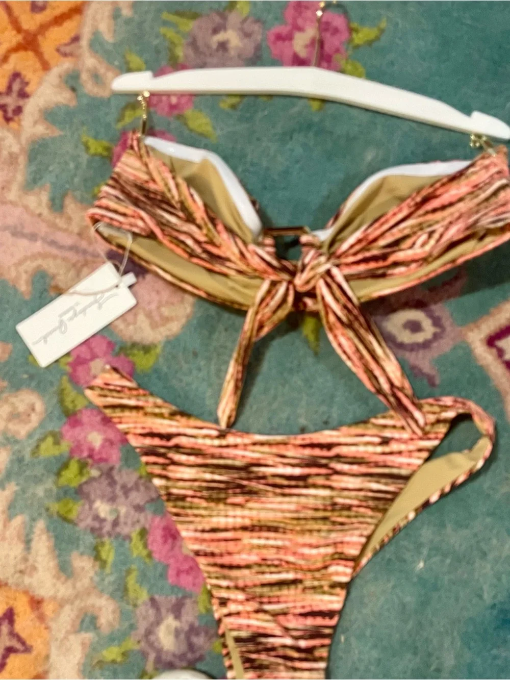 Tie-Front Coral Multi-Stripe Bikini Set
